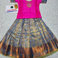 Kids pattu pavadai set with pink semi-silk top and blue bridal silk skirt from Sri Thulir Tex