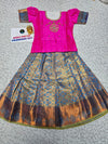 Kids pattu pavadai set with pink semi-silk top and blue bridal silk skirt from Sri Thulir Tex