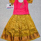 Kids Pink and Gold Pattu Pavadai Set with Semi Silk Top and Bridal Silk Skirt – Traditional South Indian Dress