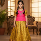 Kids Pink and Gold Pattu Pavadai Set with Semi Silk Top and Bridal Silk Skirt – Traditional South Indian Dress