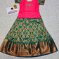 Kids Pink and Green Pattu Pavadai Set with Semi Silk Top and Bridal Silk Skirt – Traditional South Indian Dress