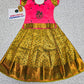 Kids pink and green pattu pavadai set with puff sleeve blouse and zari silk skirt from Sri Thulir Tex