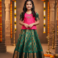 Kids Pink and Green Pattu Pavadai Set with Semi Silk Top and Bridal Silk Skirt – Traditional South Indian Dress