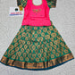 Kids Pink and Green Pattu Pavadai Set with Semi Silk Top and Bridal Silk Skirt – Traditional South Indian Dress