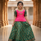 Kids Pink and Green Pattu Pavadai Set with Semi Silk Top and Bridal Silk Skirt – Traditional South Indian Dress