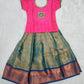 Kids pink semi silk top with peacock green bridal silk pattu pavadai set by Sri Thulir Tex