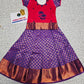 Kids pink and purple pattu pavadai set with puff sleeve blouse and zari silk skirt from Sri Thulir Tex