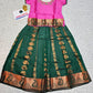 Kids pattu pavadai with pink semi silk top and bottle green emboss skirt – Sri Thulir Tex