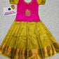Pink semi silk top with green bridal silk zari skirt – Kids Pattu Pavadai Set – Sri Thulir Tex