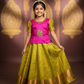 Pink semi silk top with green bridal silk zari skirt – Kids Pattu Pavadai Set – Sri Thulir Tex