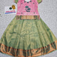 Kids pattu pavadai set with pink top and green silk skirt from Sri Thulir Tex