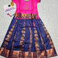Kids pink semi silk top with navy blue emboss skirt pattu pavadai – Sri Thulir Tex