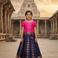 Kids pink semi silk top with navy blue emboss skirt pattu pavadai – Sri Thulir Tex