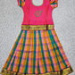 Kids pink top with pink green orange Palum Palam checked skirt pattu pavadai – Sri Thulir Tex