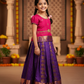 Kids pink semi silk top with purple emboss skirt pattu pavadai – Sri Thulir Tex