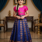 Kids Pattu Pavadai set with pink top and royal blue zari embroidered skirt from Sri Thulir Tex.