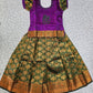 Kids purple and dark green pattu pavadai set with puff sleeves and zari silk skirt from Sri Thulir Tex