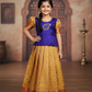 Kids Purple and Mustard Pattu Pavadai Set – Semi Silk Top and Bridal Silk Skirt with Stone Work