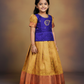 Kids Purple and Mustard Pattu Pavadai Set with Semi Silk Top and Bridal Silk Skirt – Traditional South Indian Dress