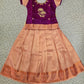 Kids purple and peach pattu pavadai set with puff sleeves and zari silk skirt from Sri Thulir Tex