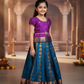 Kids pattu pavadai with purple top and blue emboss skirt – Sri Thulir Tex