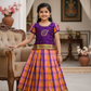 Kids purple top with pink orange purple Palum Palam checked skirt pattu pavadai – Sri Thulir Tex