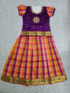 Kids purple semi-silk top with pink orange checked Palum Palam skirt pattu pavadai – Sri Thulir Tex