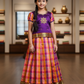 Kids purple semi-silk top with pink orange checked Palum Palam skirt pattu pavadai – Sri Thulir Tex