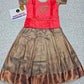 Kids red semi-silk top with grey and copper bridal silk pattu pavadai set by Sri Thulir Tex