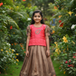 Kids red semi-silk top with grey and copper bridal silk pattu pavadai set by Sri Thulir Tex
