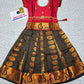 Kids red top and dark brown emboss skirt pattu pavadai set – Sri Thulir Tex