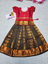 Kids red top and dark brown emboss skirt pattu pavadai set – Sri Thulir Tex