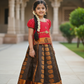 Kids red top and dark brown emboss skirt pattu pavadai set – Sri Thulir Tex