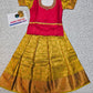 Kids pattu pavadai set with red top and golden bridsl silk skirt from Sri Thulir Tex