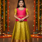 Kids pattu pavadai set with red top and golden bridsl silk skirt from Sri Thulir Tex