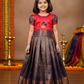 Kids red semi silk top with purple bridal silk zari skirt – Pattu Pavadai Set – Sri Thulir Tex
