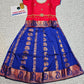 Kids pattu pavadai with red top and royal blue emboss skirt – Sri Thulir Tex