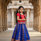 Kids pattu pavadai with red top and royal blue emboss skirt – Sri Thulir Tex