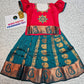 Kids pattu pavadai with red top and teal blue emboss skirt – Sri Thulir Tex