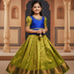 Kids Royal Blue Top with Green Bridal Silk Pattu Pavadai Set