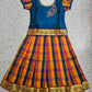 Kids royal blue top with orange navy yellow Palum Palam checked skirt pattu pavadai – Sri Thulir Tex