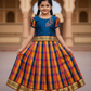 Kids royal blue top with orange navy yellow Palum Palam checked skirt pattu pavadai – Sri Thulir Tex