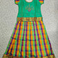 Kids sea green top with green orange purple Palum Palam checked skirt pattu pavadai – Sri Thulir Tex