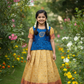 Kids pattu pavadai set with blue semi silk top and cream bridal silk skirt by Sri Thulir Tex
