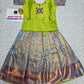Kids pattu pavadai set with green semi silk top and blue bridal silk skirt by Sri Thulir Tex