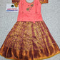 Kids pattu pavadai set with peach semi silk top and gold bridal silk skirt by Sri Thulir Tex