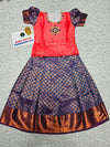 Kids pattu pavadai set with pink semi silk top and navy blue bridal silk skirt by Sri Thulir Tex