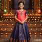 Kids pattu pavadai set with pink semi silk top and navy blue bridal silk skirt by Sri Thulir Tex