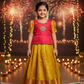 Kids pattu pavadai set with pink semi silk top and yellow bridal silk skirt by Sri Thulir Tex