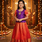 Kids pattu pavadai set with purple semi silk top and orange bridal silk skirt by Sri Thulir Tex